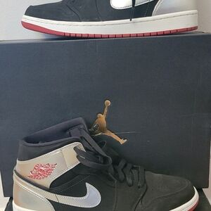 Jordan Black and Silver Sneakers with Red Accents